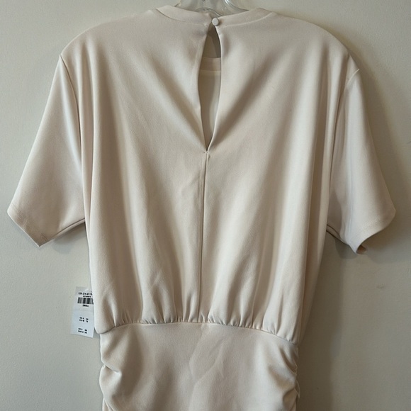 Abercrombie & Fitch Ruched Knit Short Sleeve Mini Dress in Cream - Picture 9 of 10